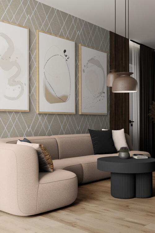 Joli Moments Trio in Modern living room with a large sofa