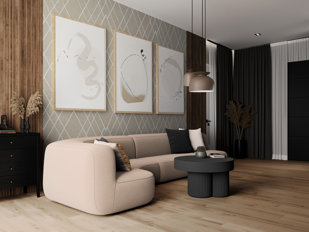 Joli Moments Trio in Modern living room with a large sofa