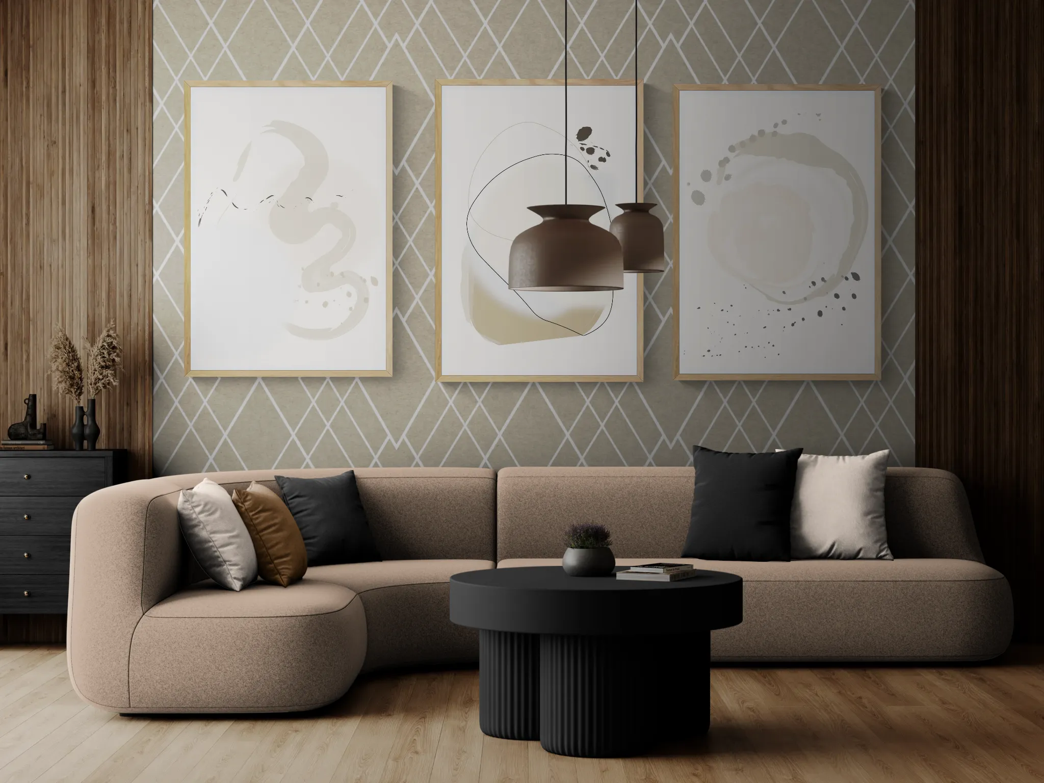 Joli Moments Trio in Modern living room with a large sofa