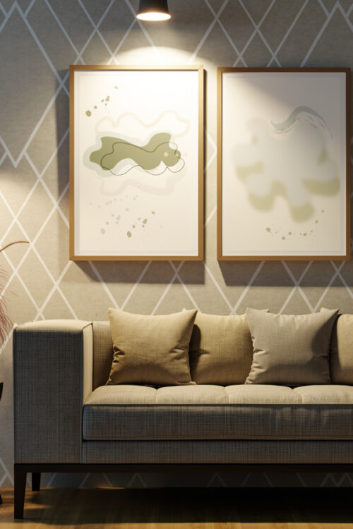 Organic Va Va Voom Trio in Living room with a sofa and grassy plant