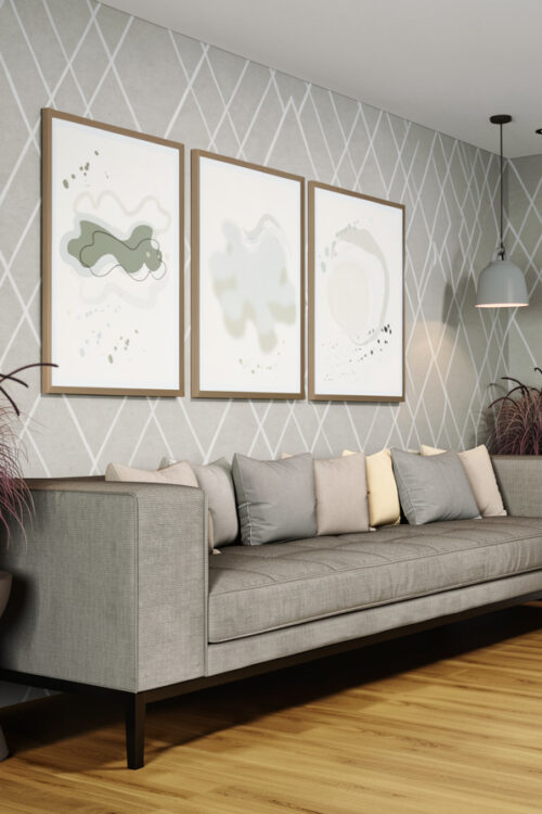 Organic Va Va Voom Trio in Living room with a sofa and grassy plant