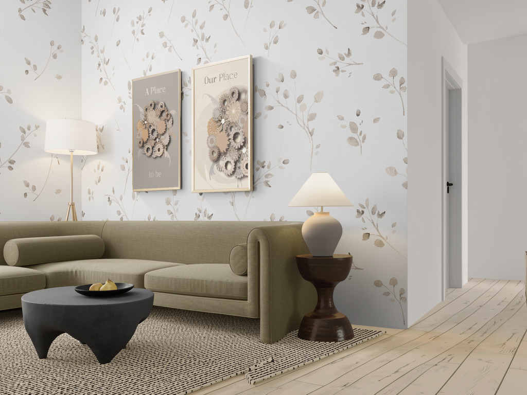 This Grounded Space – Printable Wall Art Duo above elegant sofa