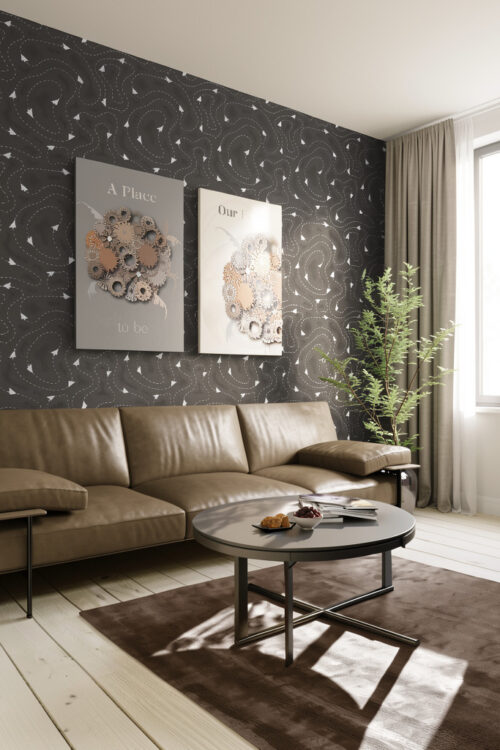 This Grounded Space – Printable Wall Art Duo above sofa.