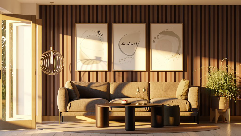 our French Retreat Trio in Modern living room with bifold doors (