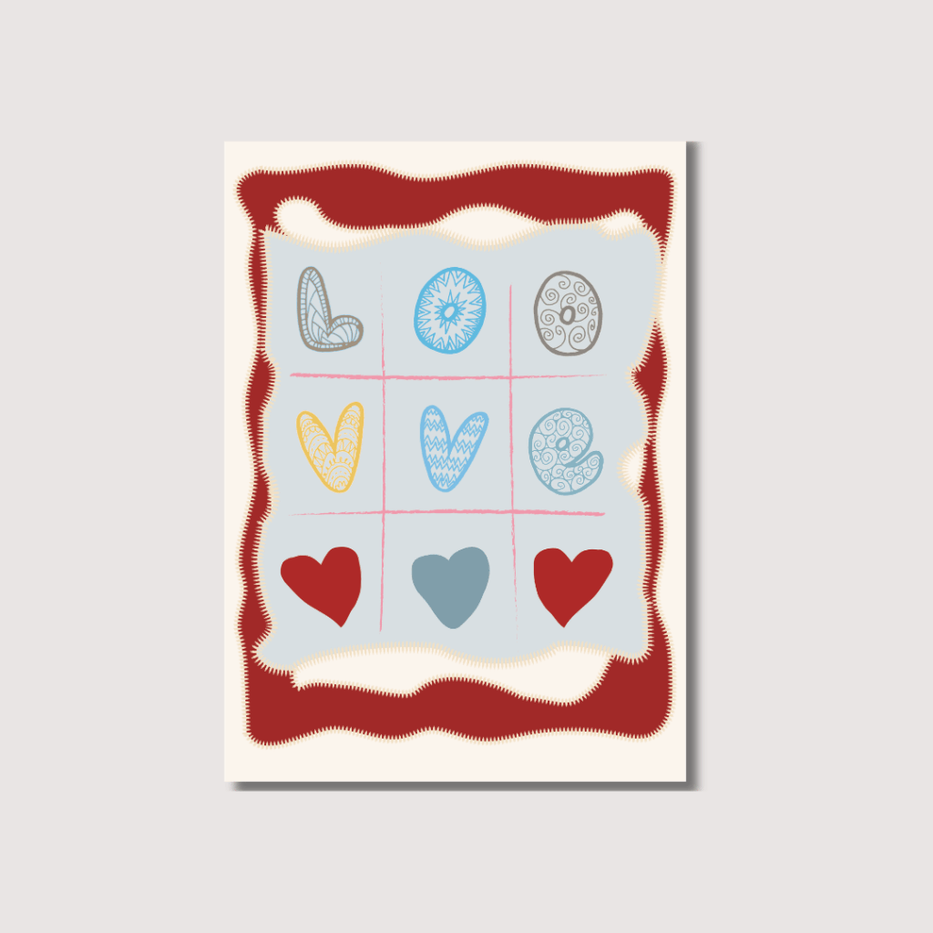 tic tac toe style poster with the word love on it
