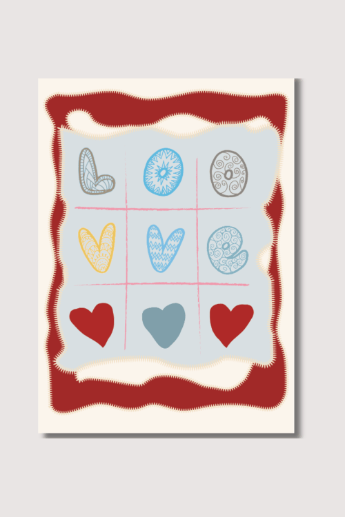 tic tac toe style poster with the word love on it